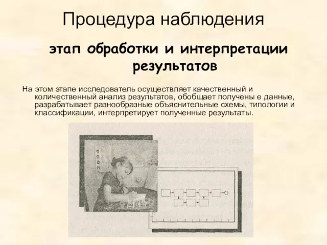 Процедура наблюдения На этом этапе исследователь осуществляет качественный и количественный