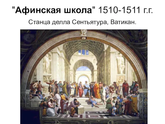 "Афинская школа" 1510-1511 г.г. Станца делла Сентьятура, Ватикан.