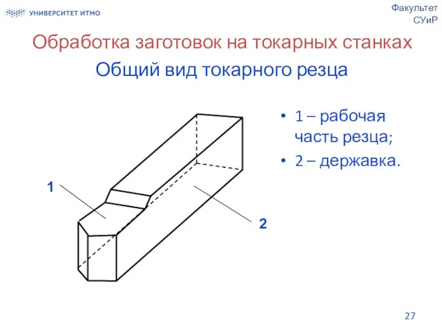 Обработка заготовок на токарных станках Общий вид токарного резца Факультет