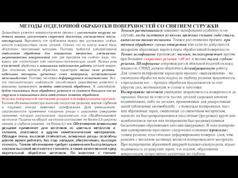 МЕТОДЫ ОТДЕЛОЧНОЙ ОБРАБОТКИ ПОВЕРХНОСТЕЙ СО СНЯТИЕМ СТРУЖКИ Дальнейшее развитие машиностроения