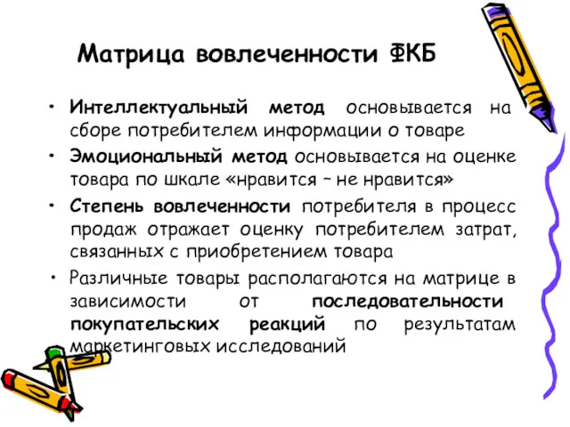 Матрица вовлеченности ФКБ Интеллектуальный метод основывается на сборе потребителем информации