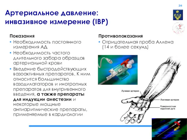 Артериальное давление: инвазивное измерение (IBP) Показания Необходимость постоянного измерения АД