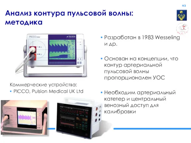 Анализ контура пульсовой волны: методика Коммерческие устройства: PiCCO, Pulsion Medical