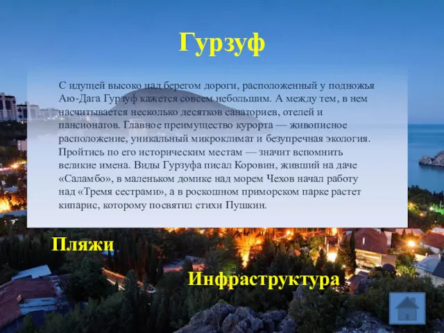 Гурзуф Пляжи Инфраструктура С идущей высоко над берегом дороги, расположенный