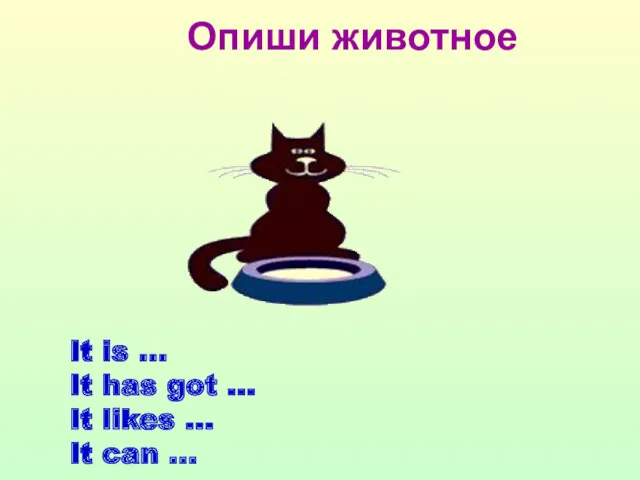 Опиши животное It is … It has got … It likes … It can …