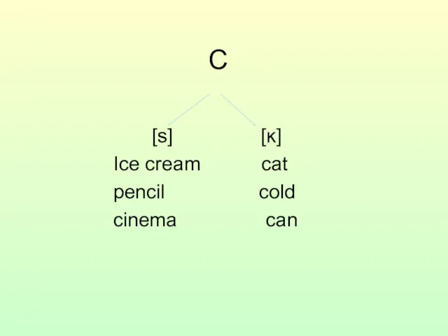 C [s] [ĸ] Ice cream cat pencil cold cinema can