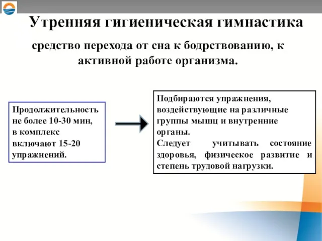 Утренняя гигиеническая гимнастика средство перехода от сна к бодрствованию, к