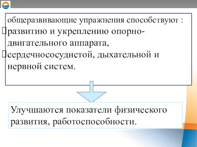 общеразвивающие упражнения способствуют : развитию и укреплению опорно-двигательного аппарата, сердечнососудистой,