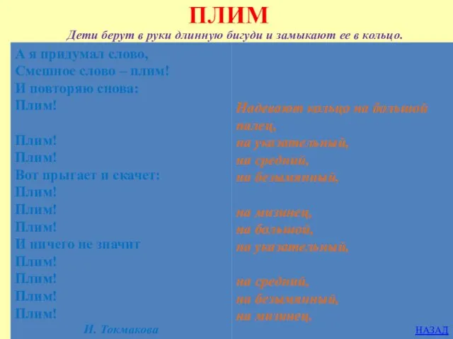 ПЛИМ Дети берут в руки длинную бигуди и замыкают ее в кольцо.