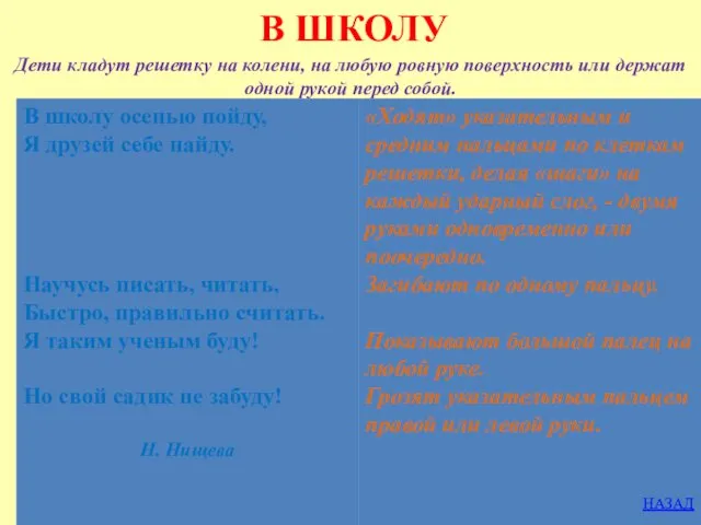 В ШКОЛУ Дети кладут решетку на колени, на любую ровную