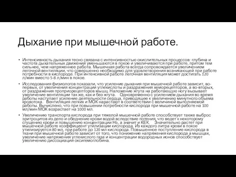 Дыхание при мышечной работе. Интенсивность дыхания тесно связана с интенсивностью