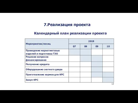 7.Реализация проекта 12 Календарный план реализации проекта