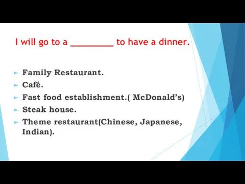 I will go to a ________ to have a dinner.
