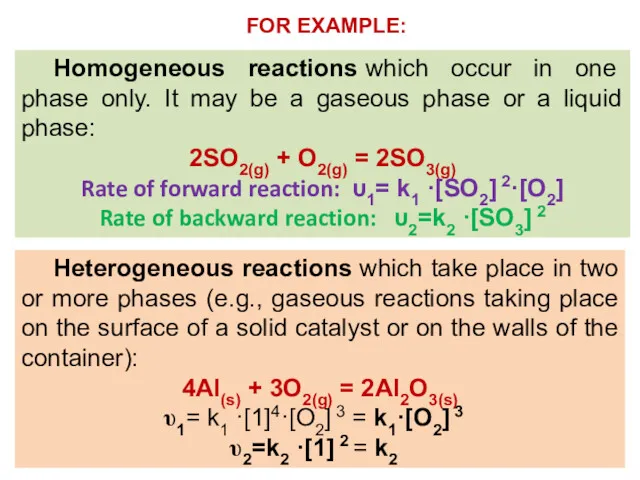 Homogeneous reactions which occur in one phase only. It may