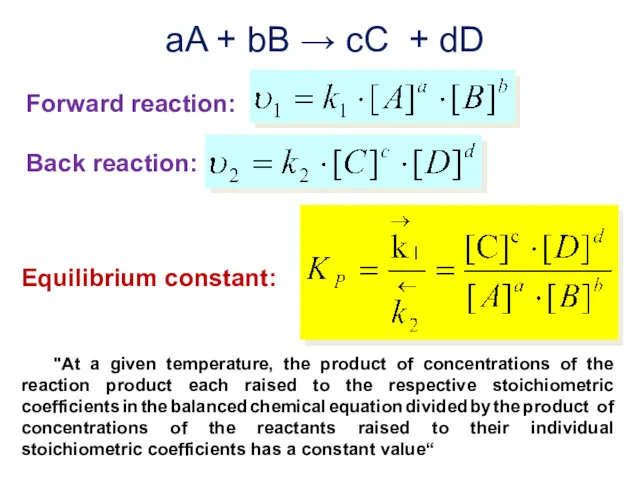 "At a given temperature, the product of concentrations of the