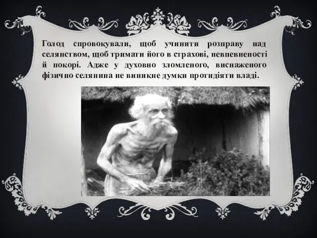 Голод спровокували, щоб учинити розправу над селянством, щоб тримати його