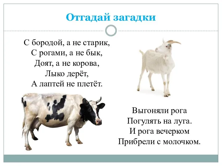 Отгадай загадки Выгоняли рога Погулять на луга. И рога вечерком