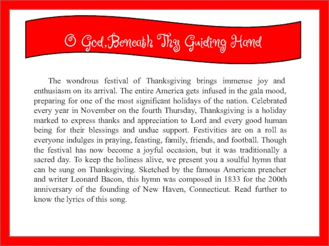 O God,Beneath Thy Guiding Hand The wondrous festival of Thanksgiving