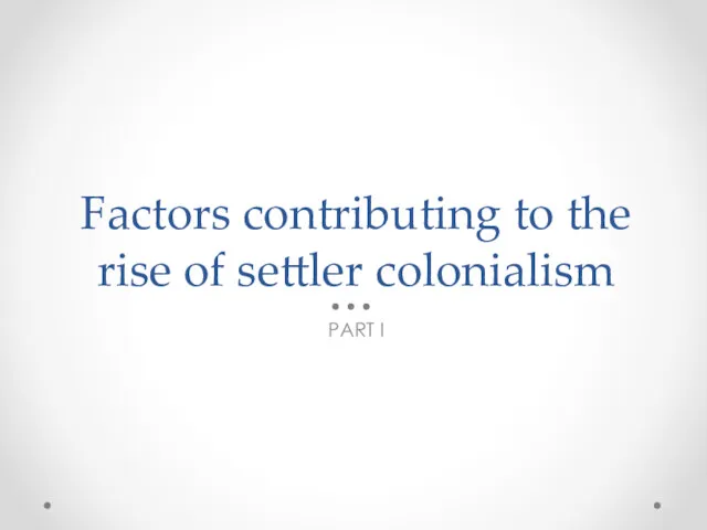 Factors contributing to the rise of settler colonialism PART I