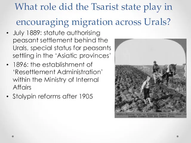 What role did the Tsarist state play in encouraging migration