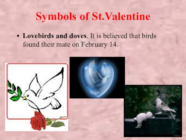 Symbols of St.Valentine Lovebirds and doves. It is believed that