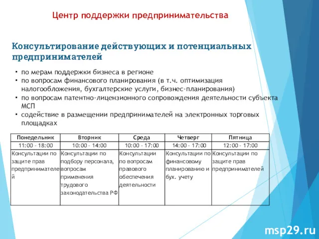 Консультирование действующих и потенциальных предпринимателей по мерам поддержки бизнеса в