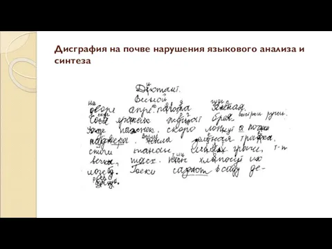 Дисграфия на почве нарушения языкового анализа и синтеза