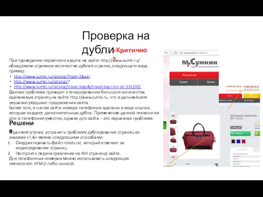 Проверка на дубли При проведении первичного аудита на сайте http://www.sumki.ru/