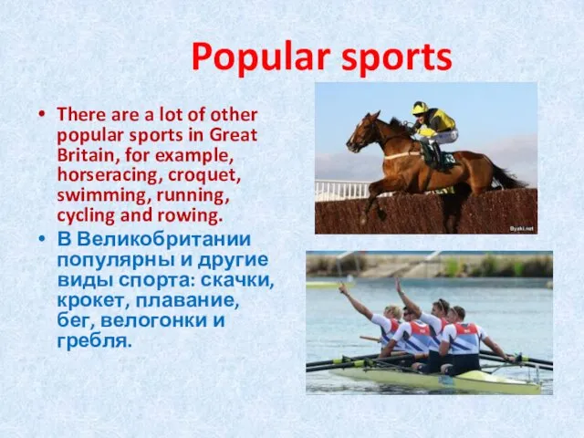 Popular sports There are a lot of other popular sports