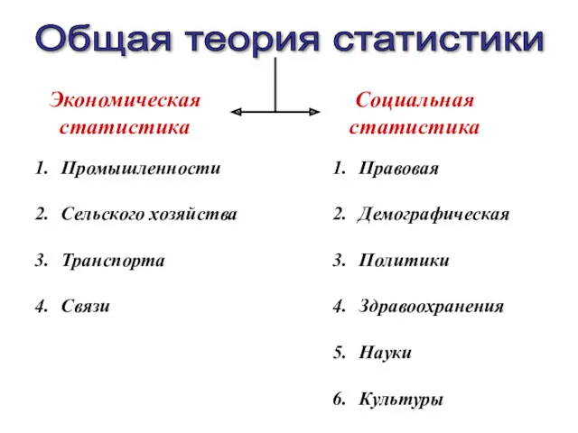 Общая теория статистики Промышленности Сельского хозяйства Транспорта Связи Правовая Демографическая