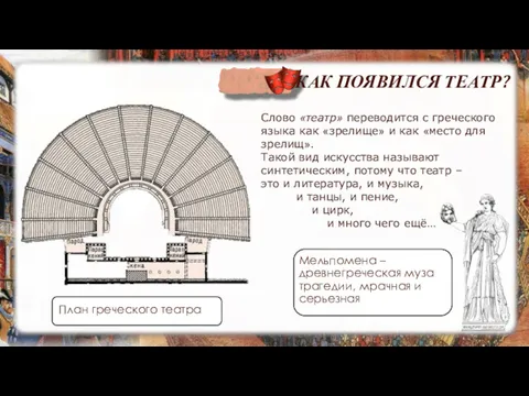 КАК ПОЯВИЛСЯ ТЕАТР? Слово «театр» переводится с греческого языка как