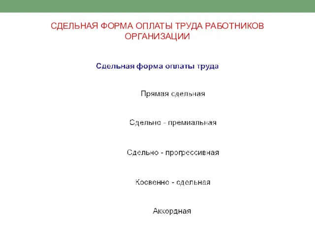 СДЕЛЬНАЯ ФОРМА ОПЛАТЫ ТРУДА РАБОТНИКОВ ОРГАНИЗАЦИИ