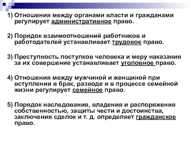 1) Отношения между органами власти и гражданами регулирует административное право.