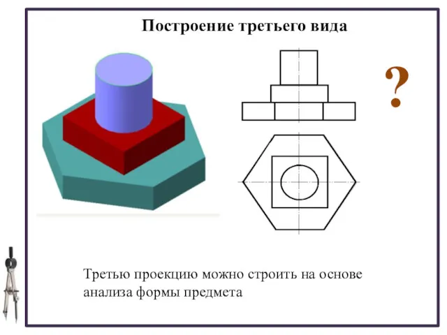 30.11.2019 Построение третьего вида Третью проекцию можно строить на основе анализа формы предмета