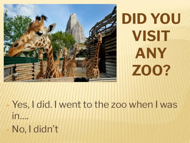 DID YOU VISIT ANY ZOO? Yes, I did. I went