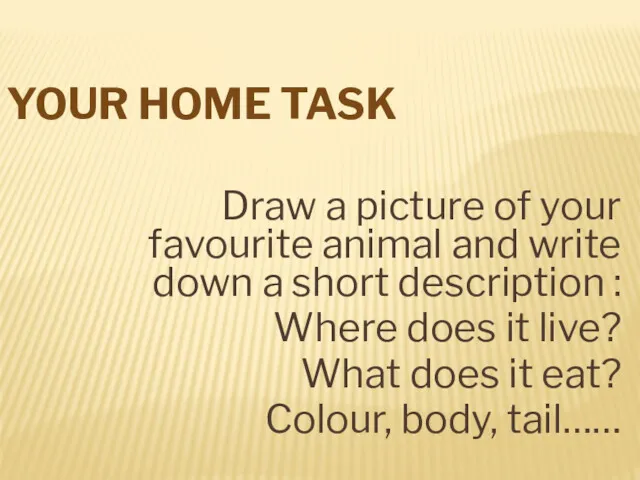 YOUR HOME TASK Draw a picture of your favourite animal