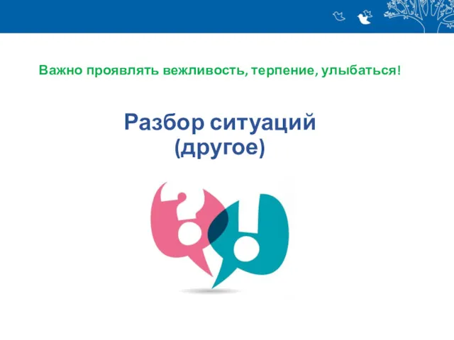 Разбор ситуаций (другое) Важно проявлять вежливость, терпение, улыбаться!