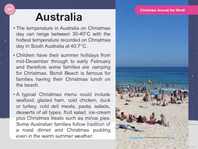 Australia The temperature in Australia on Christmas day can range