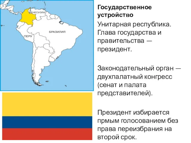 Государственное устройство Унитарная республика. Глава государства и правительства — президент. Законодательный орган —