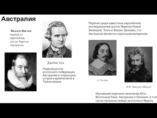 Австралия Первым достиг восточного побережьея Австралии и открыл ряд остров