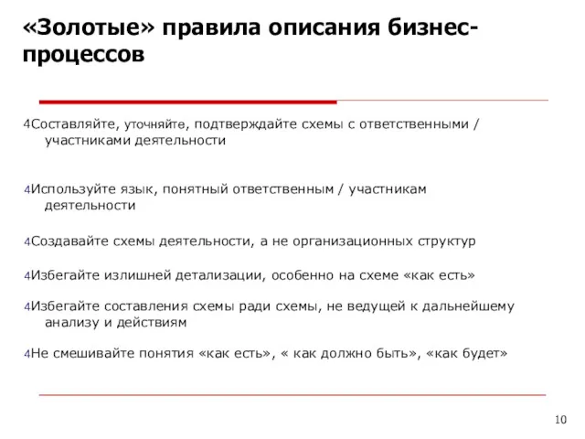 Составляйте, уточняйте, подтверждайте схемы с ответственными / участниками деятельности Используйте