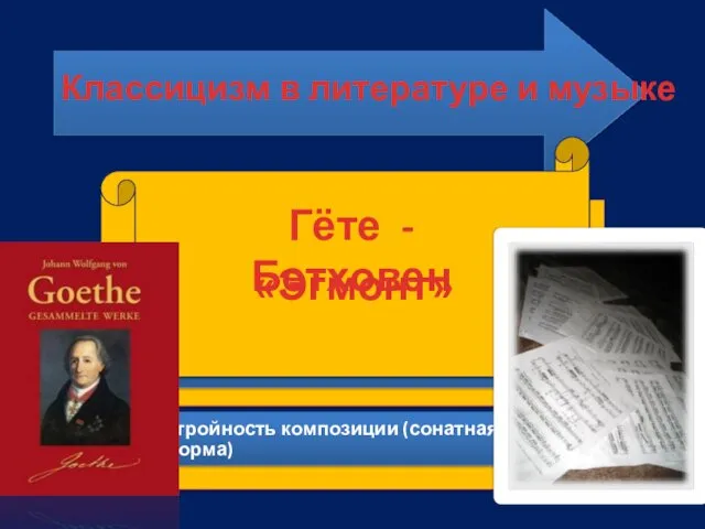 Стройность композиции (сонатная форма) Классицизм в литературе и музыке «Эгмонт» Гёте - Бетховен