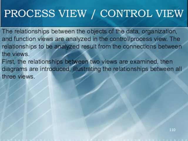 PROCESS VIEW / CONTROL VIEW The relationships between the objects