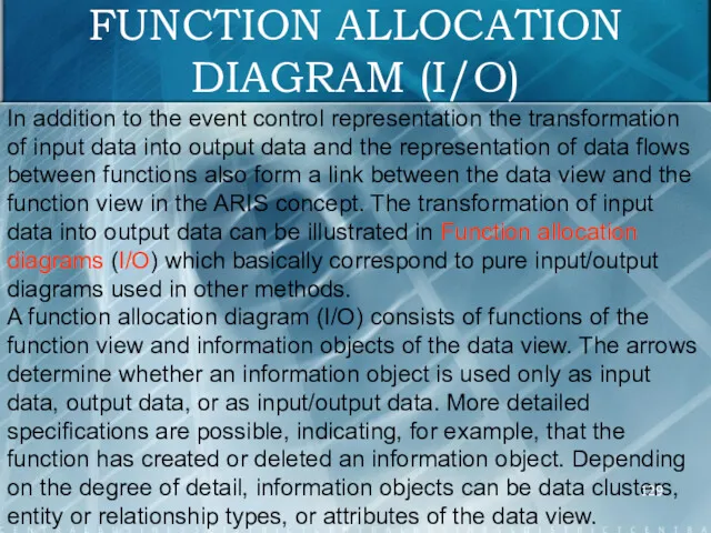 FUNCTION ALLOCATION DIAGRAM (I/O) In addition to the event control