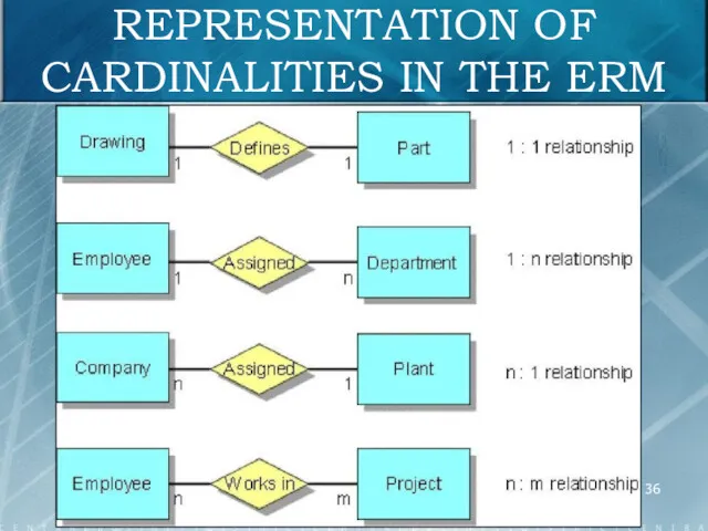 REPRESENTATION OF CARDINALITIES IN THE ERM