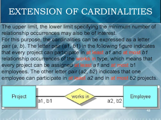 EXTENSION OF CARDINALITIES The upper limit, the lower limit specifying