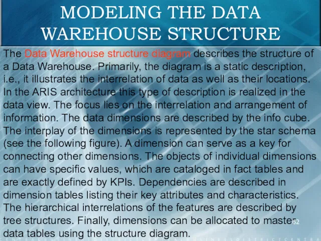 MODELING THE DATA WAREHOUSE STRUCTURE The Data Warehouse structure diagram