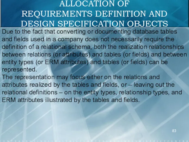 Due to the fact that converting or documenting database tables