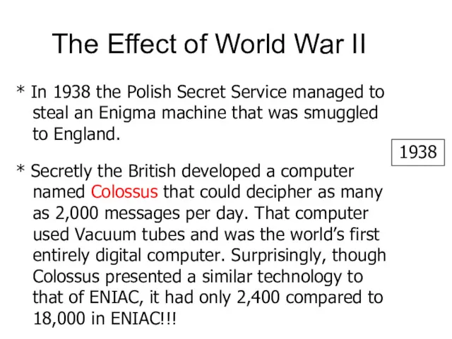 The Effect of World War II 1938 * In 1938