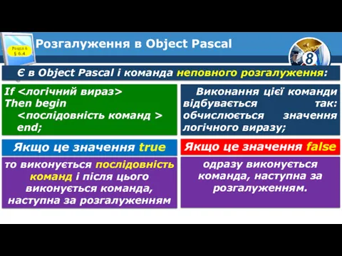 Розгалуження в Object Pascal Розділ 6 § 6.4 Є в